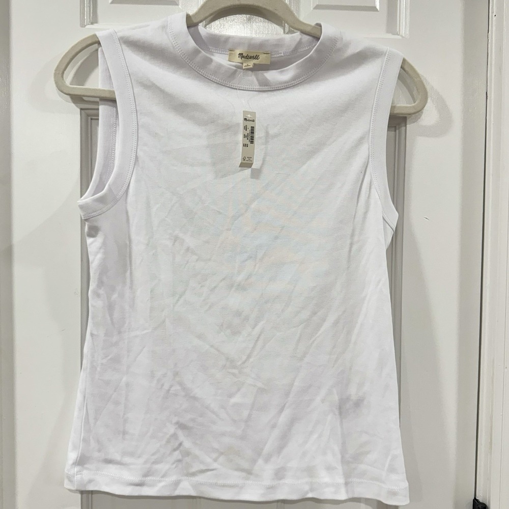 Madewell 90s Crew Neck Tank Top White Large NWT Compact Cotton Slim Fit